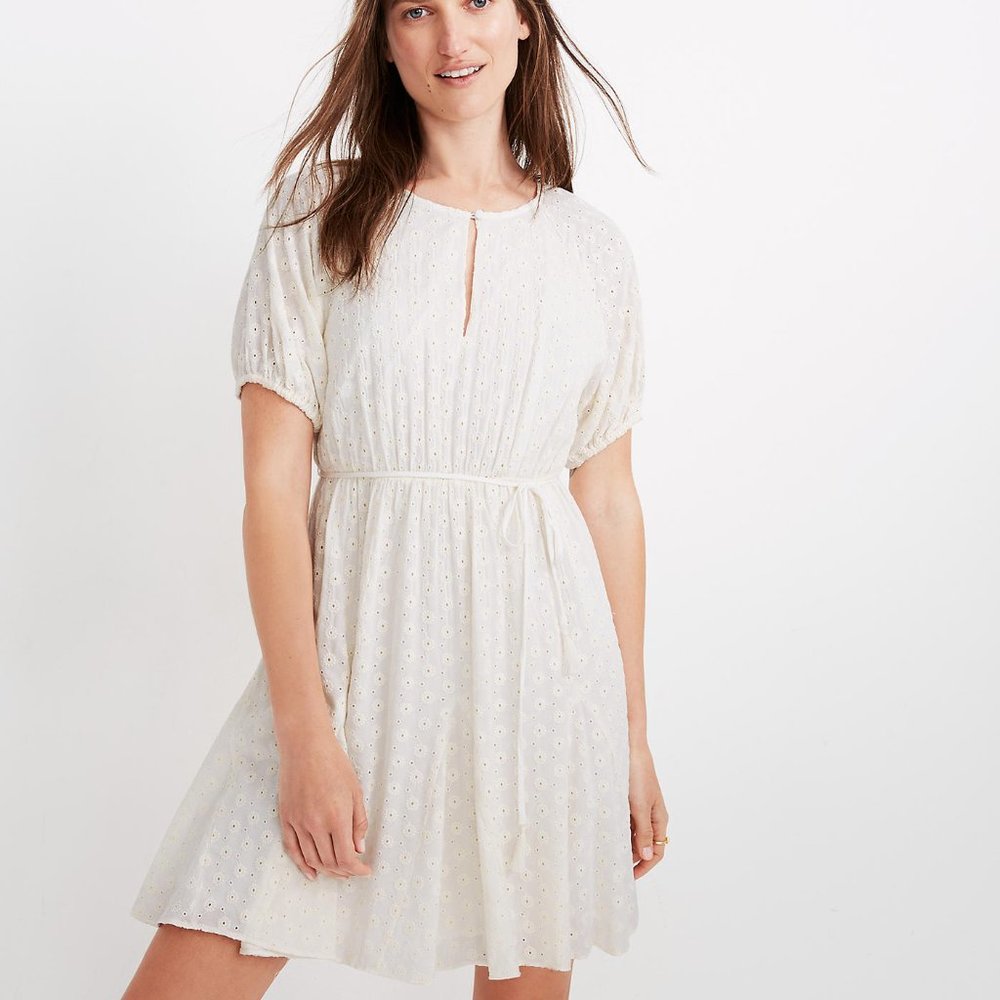 Eyelet Tassel-Tie Mini Dress